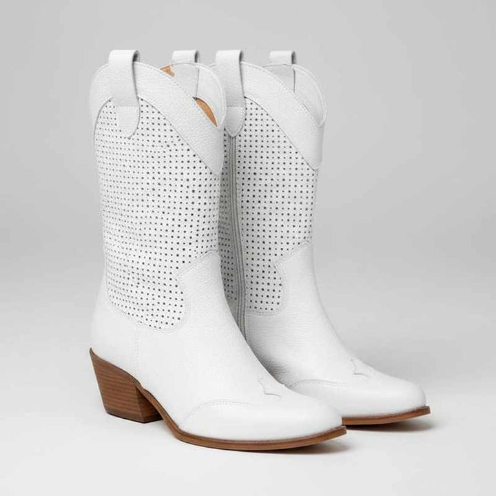 Delilah - Women's Perforated Block Heel Side Zip Cowboy Boots