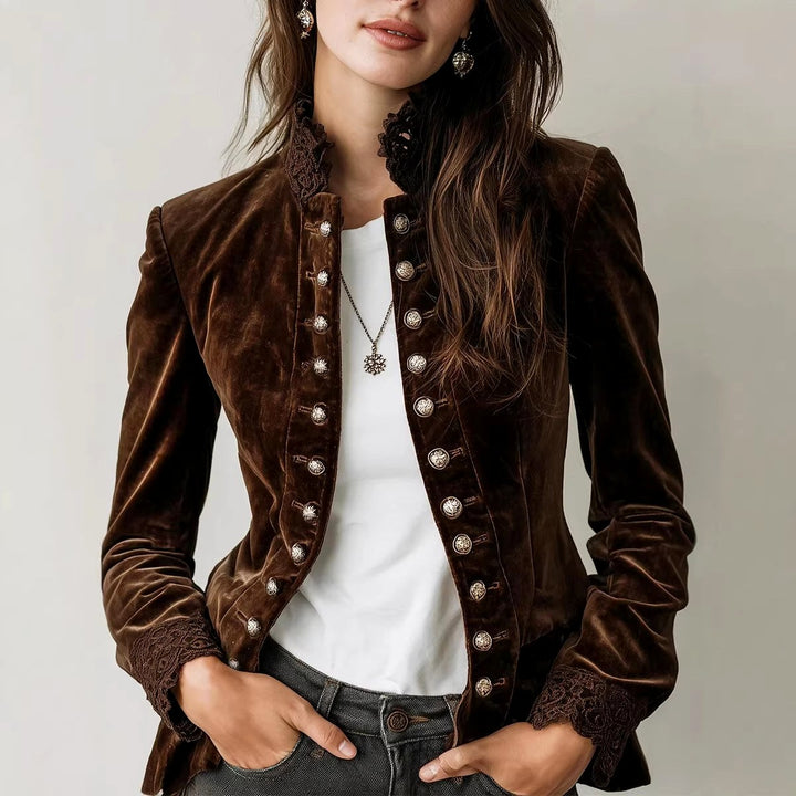 Delilah - Women's Vintage Velvet Lace Trim Blazer