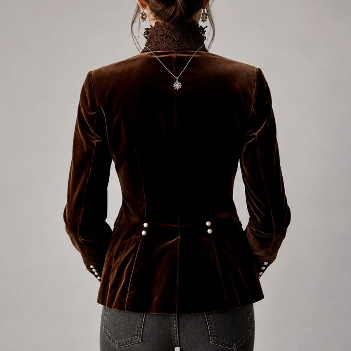Delilah - Women's Vintage Velvet Lace Trim Blazer