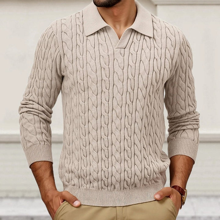 Denver - Men's Cable Knit Polo Collar Sweater