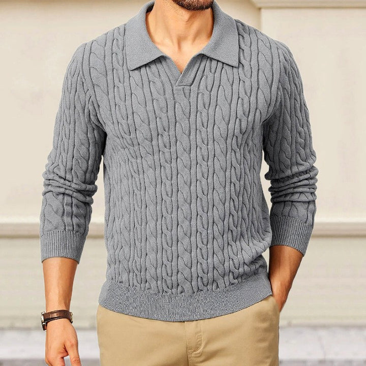 Denver - Men's Cable Knit Polo Collar Sweater