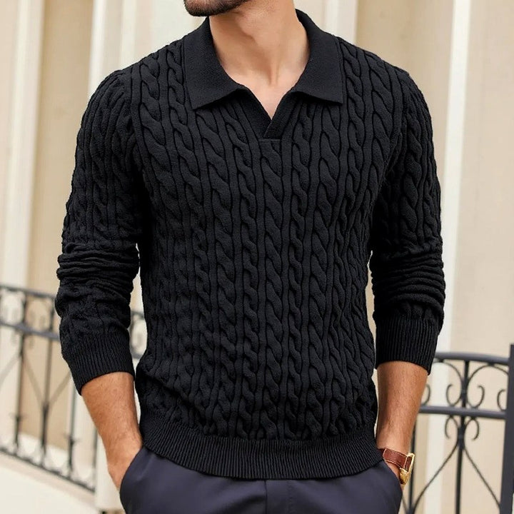 Denver - Men's Cable Knit Polo Collar Sweater