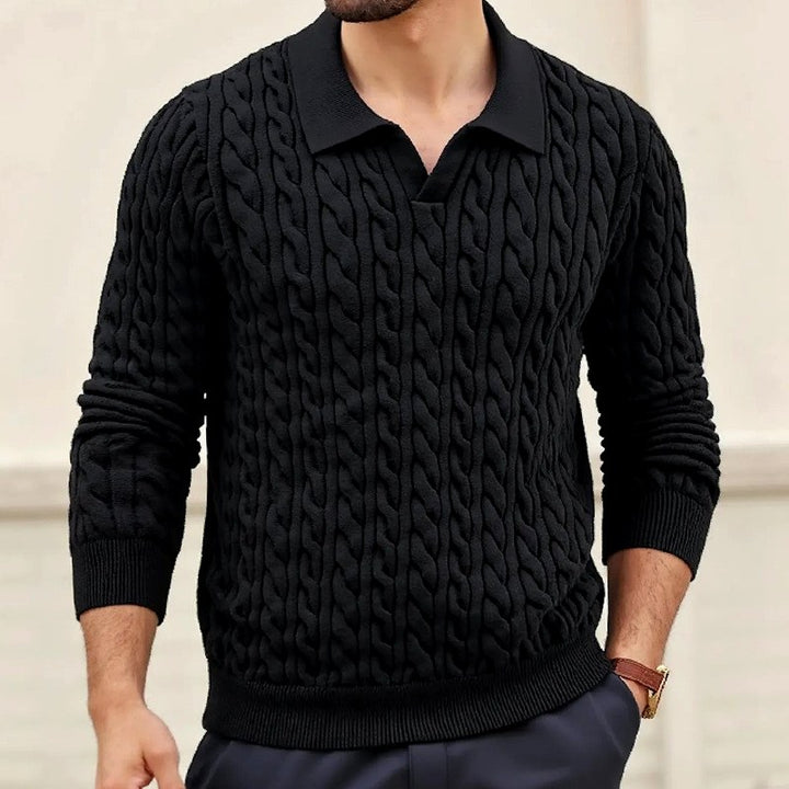Denver - Men's Cable Knit Polo Collar Sweater