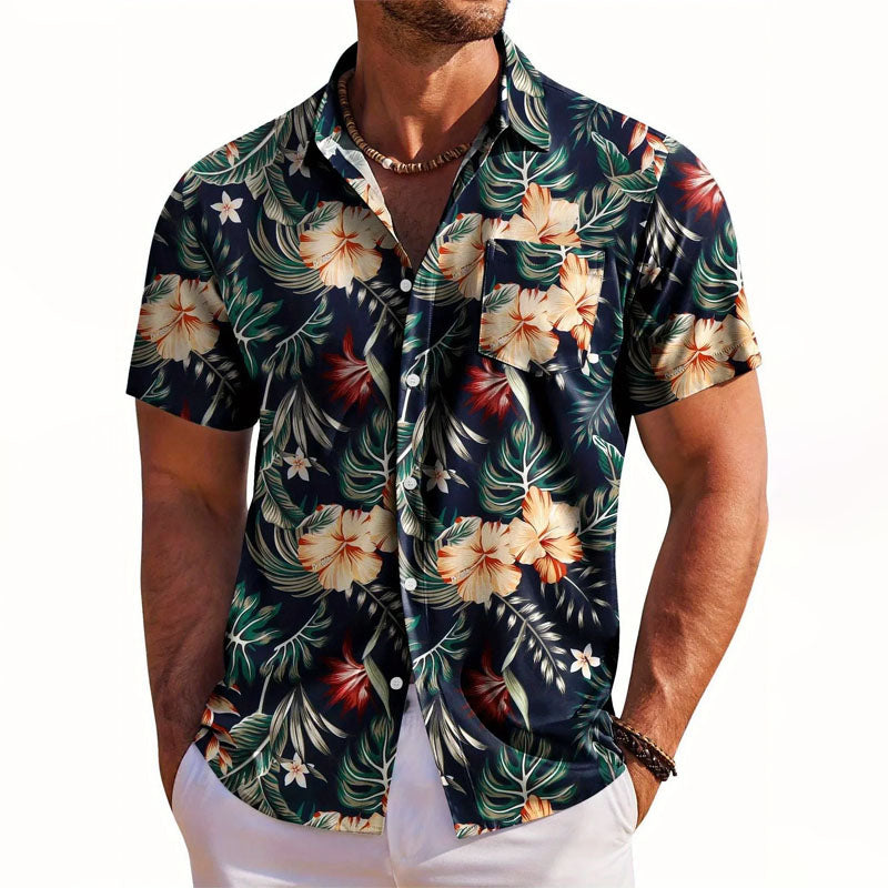 Derek - Men's Floral Print Short-Sleeve Hawaiian Shirt