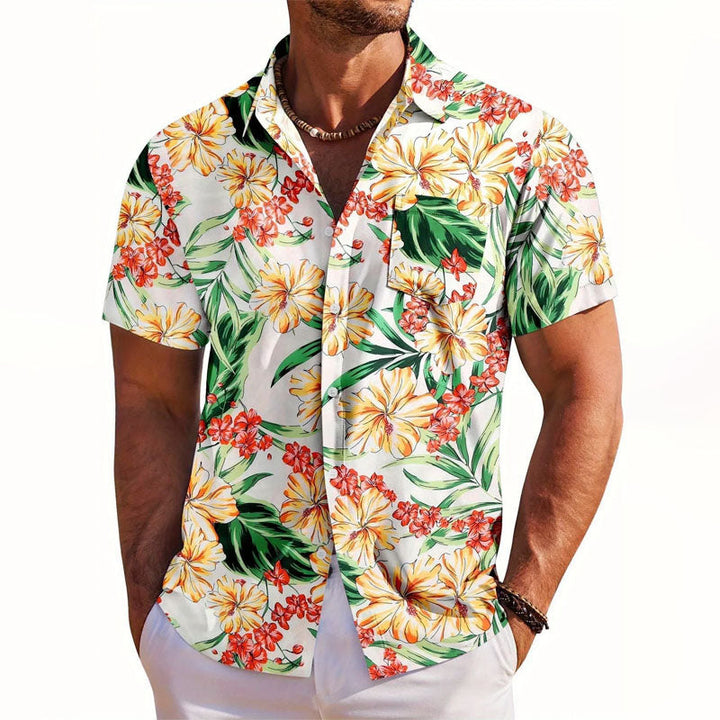 Derek - Men's Floral Print Short-Sleeve Hawaiian Shirt