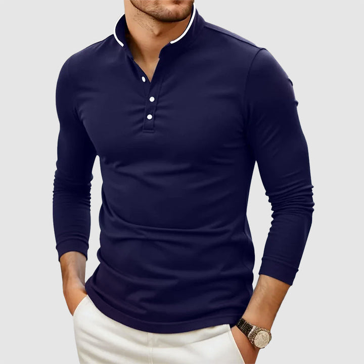 Derek - Men's Stand-Collar Button-Placket Long-Sleeve Shirt