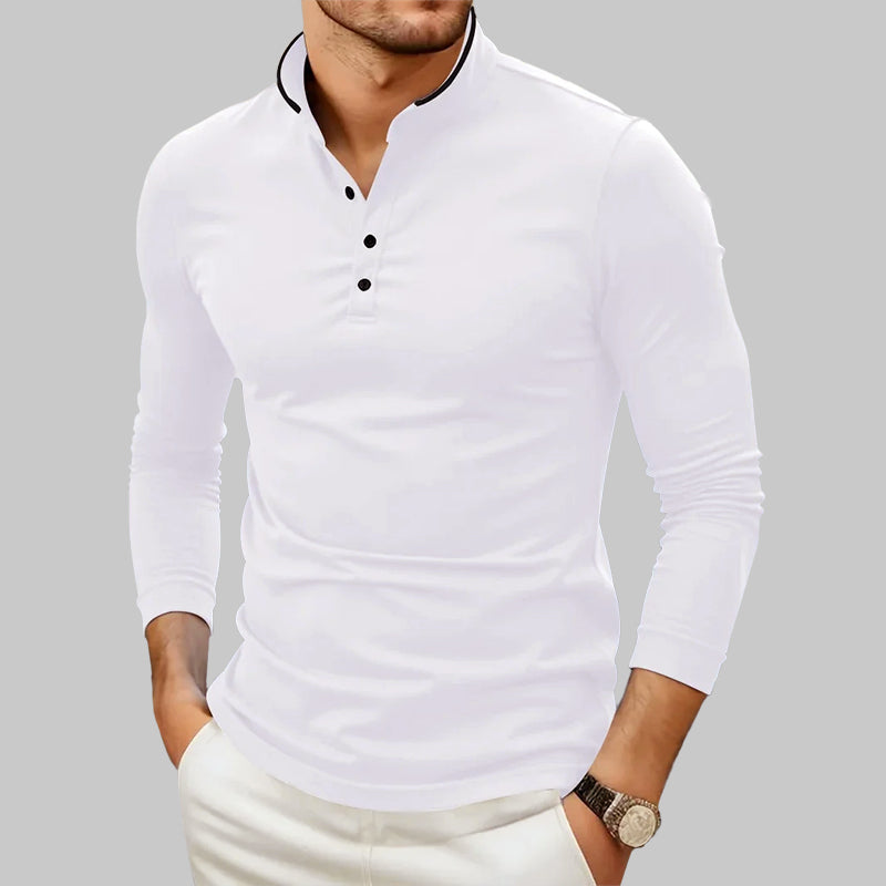 Derek - Men's Stand-Collar Button-Placket Long-Sleeve Shirt