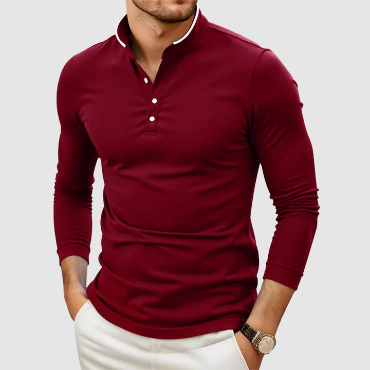 Derek - Men's Stand-Collar Button-Placket Long-Sleeve Shirt