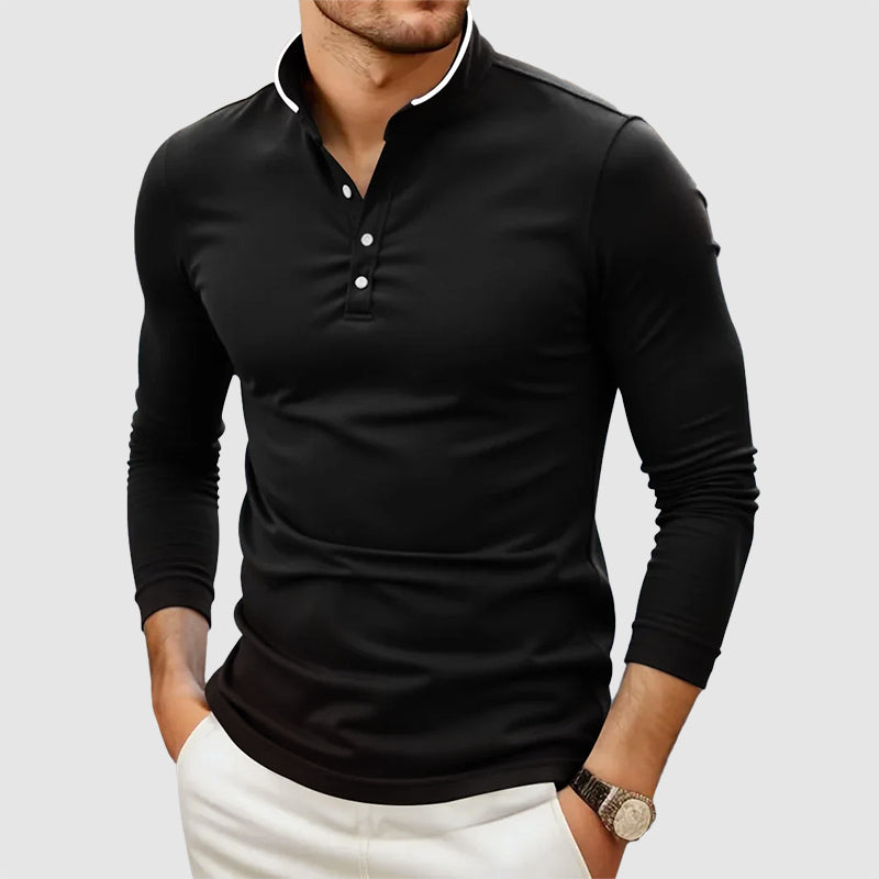 Derek - Men's Stand-Collar Button-Placket Long-Sleeve Shirt