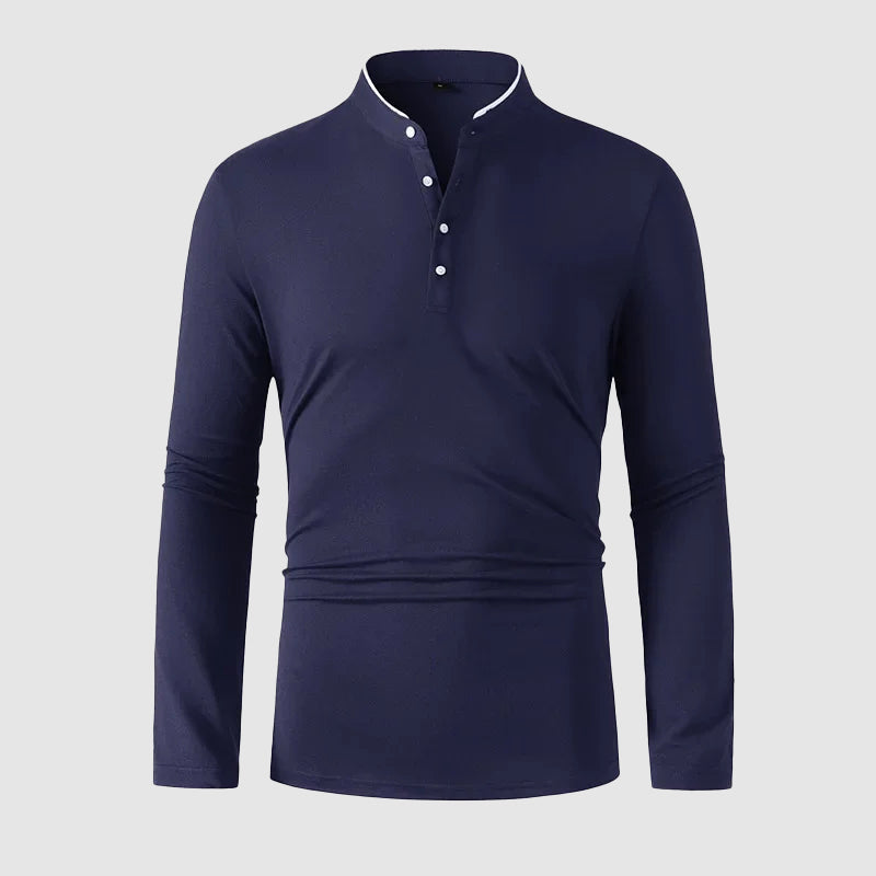 Derek - Men's Stand-Collar Button-Placket Long-Sleeve Shirt