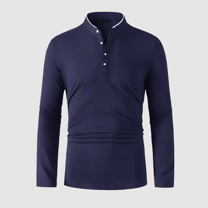 Derek - Men's Stand-Collar Button-Placket Long-Sleeve Shirt