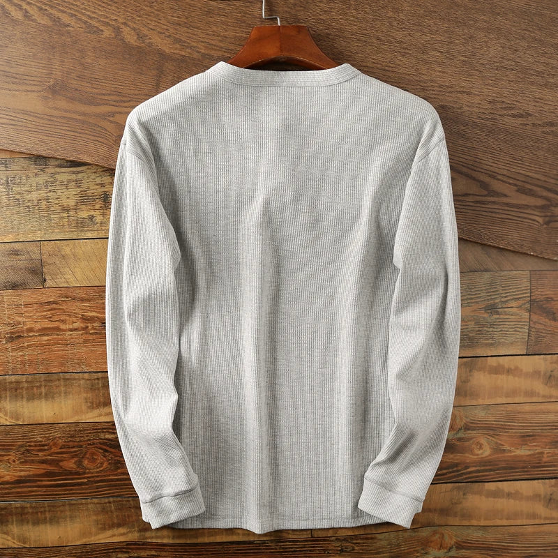 Dominic - Men's Button-Front Henley with Waffle Knit