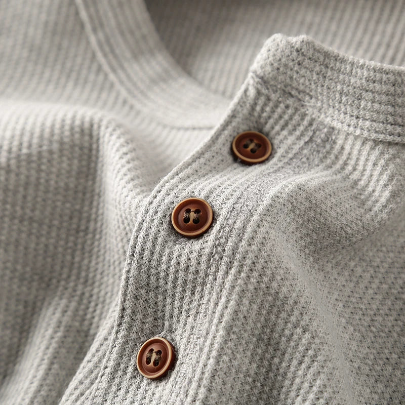Dominic - Men's Button-Front Henley with Waffle Knit