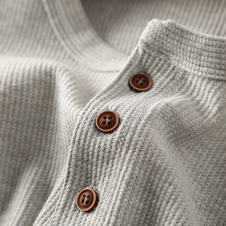 Dominic - Men's Button-Front Henley with Waffle Knit