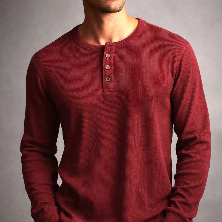 Dominic - Men's Button-Front Henley with Waffle Knit