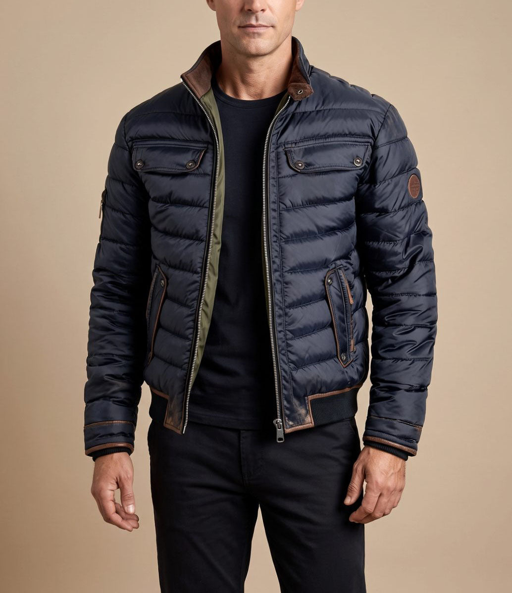 Dominic - Men's Zip-Front Puffer Jacket with Stand Collar