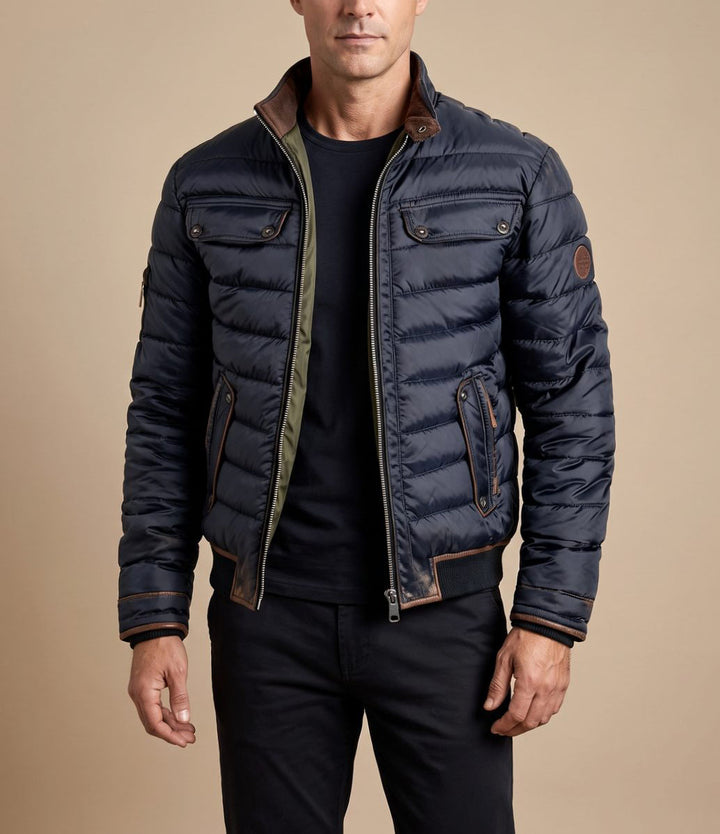 Dominic - Men's Zip-Front Puffer Jacket with Stand Collar