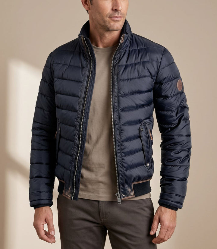 Dominic - Men's Zip-Front Puffer Jacket with Stand Collar