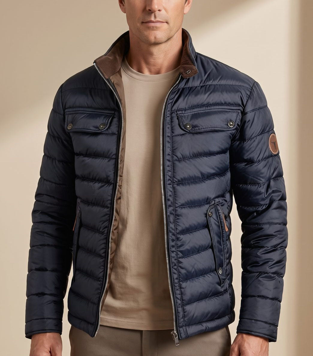Dominic - Men's Zip-Front Puffer Jacket with Stand Collar