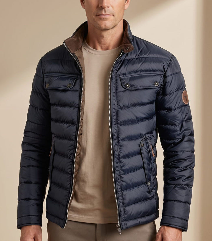 Dominic - Men's Zip-Front Puffer Jacket with Stand Collar