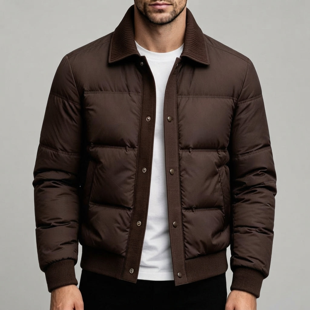 Donald - Men's Quilted Puffer Jacket with Ribbed Collar