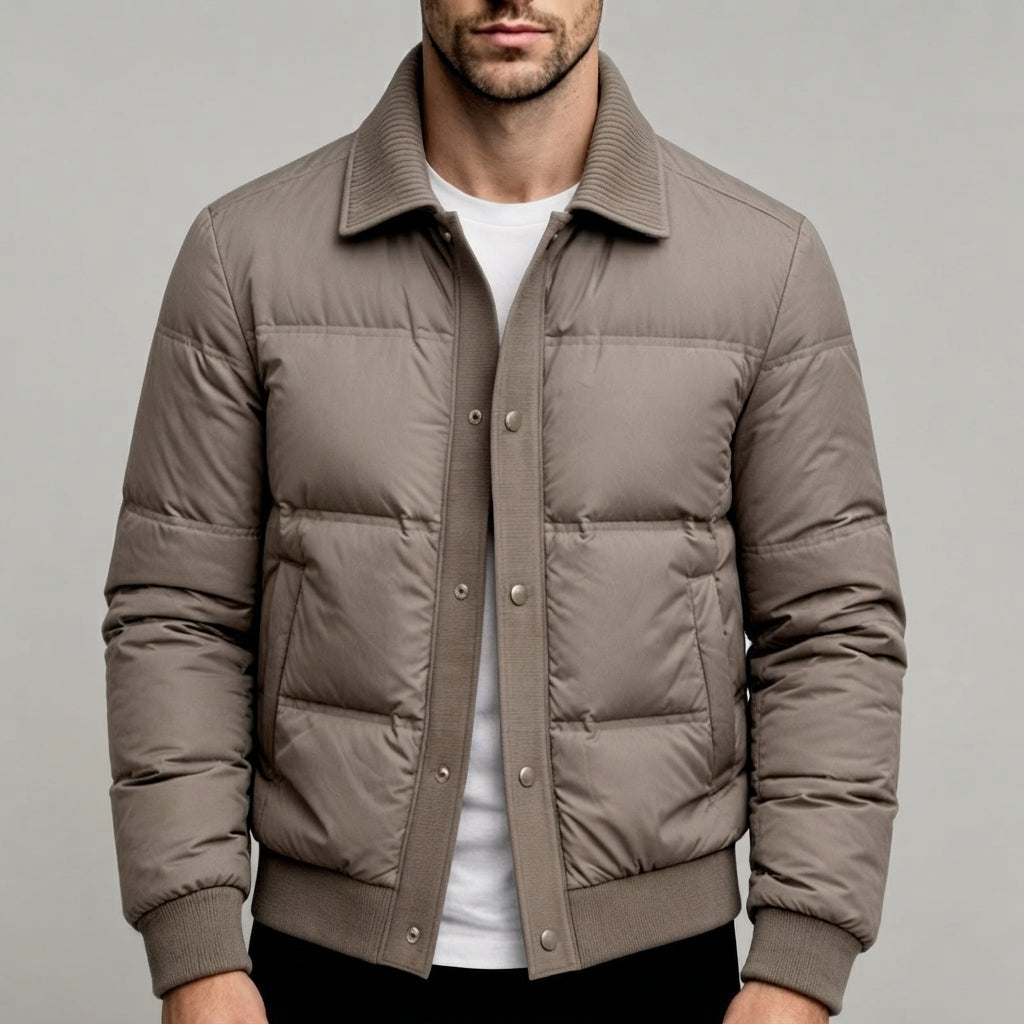 Donald - Men's Quilted Puffer Jacket with Ribbed Collar