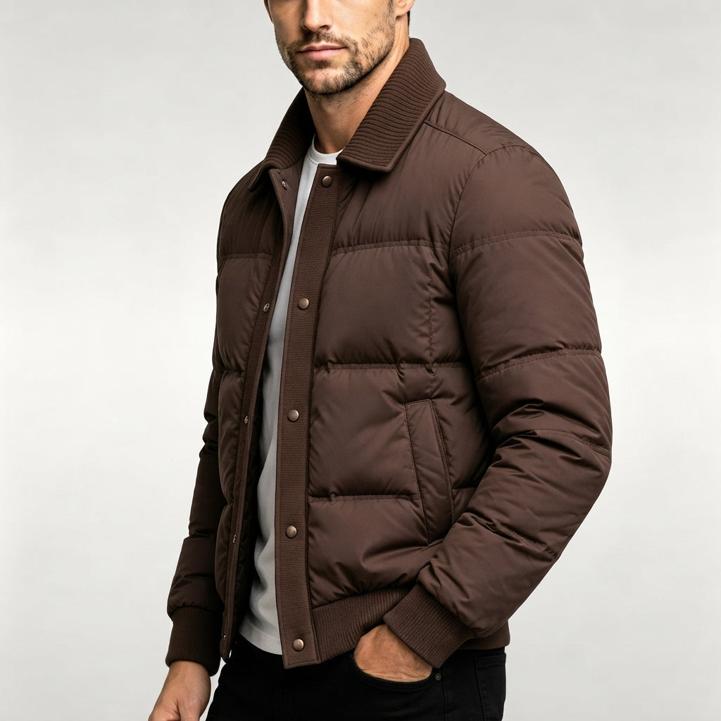 Donald - Men's Quilted Puffer Jacket with Ribbed Collar