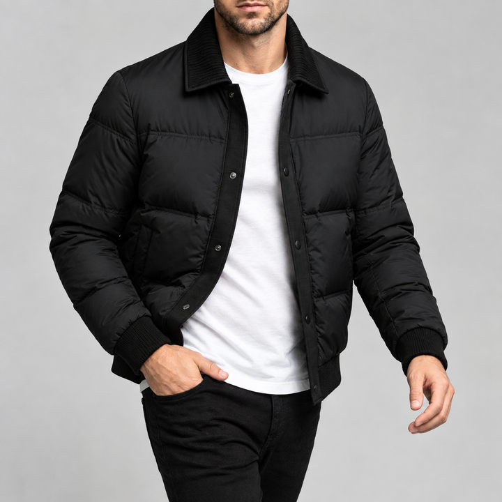 Donald - Men's Quilted Puffer Jacket with Ribbed Collar
