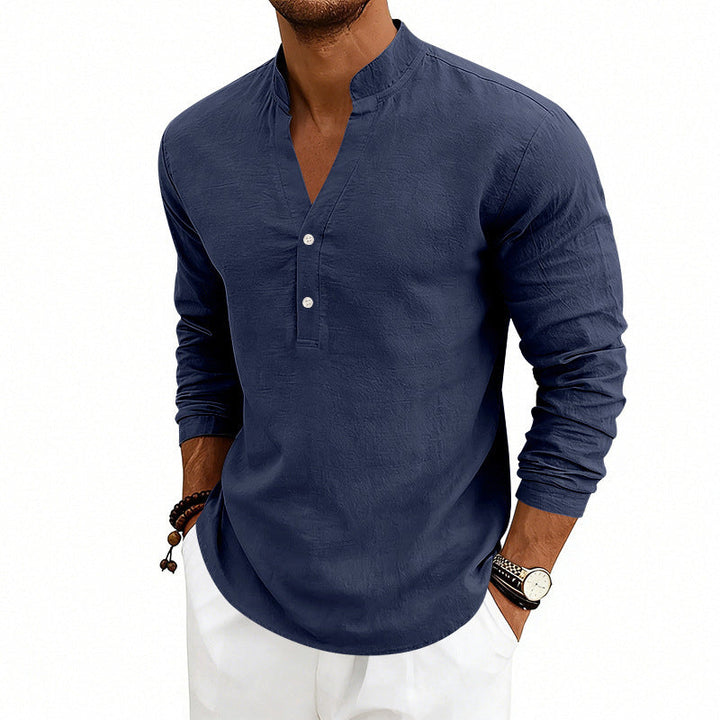 Dylan - Men's Textured V-Neck Long Sleeve Henley Shirt