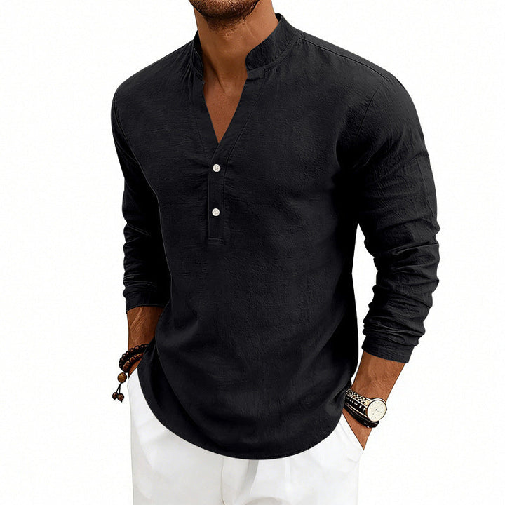 Dylan - Men's Textured V-Neck Long Sleeve Henley Shirt