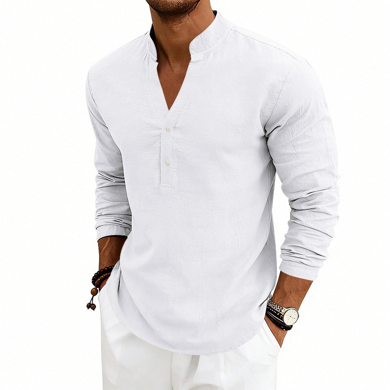 Dylan - Men's Textured V-Neck Long Sleeve Henley Shirt