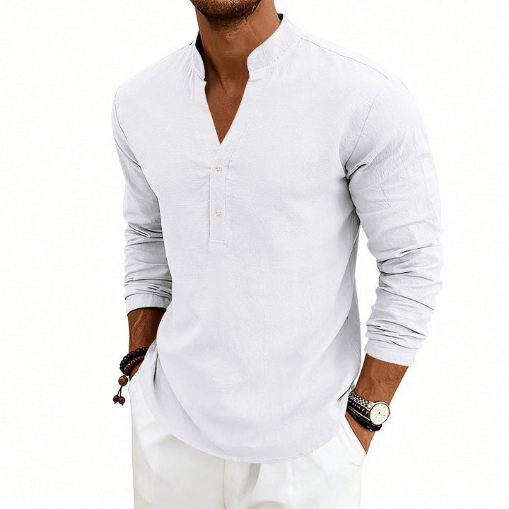 Dylan - Men's Textured V-Neck Long Sleeve Henley Shirt