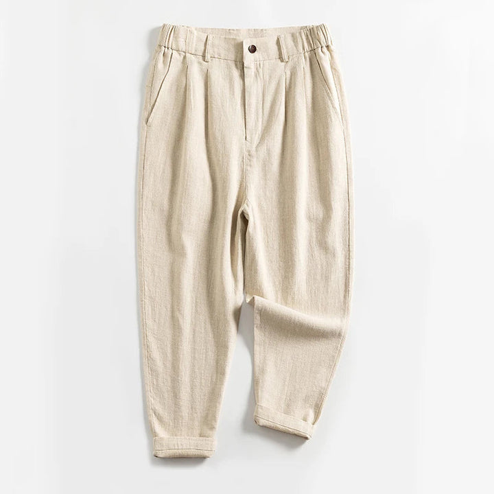 Edward Stone Calf-Length Pleated Linen Pants