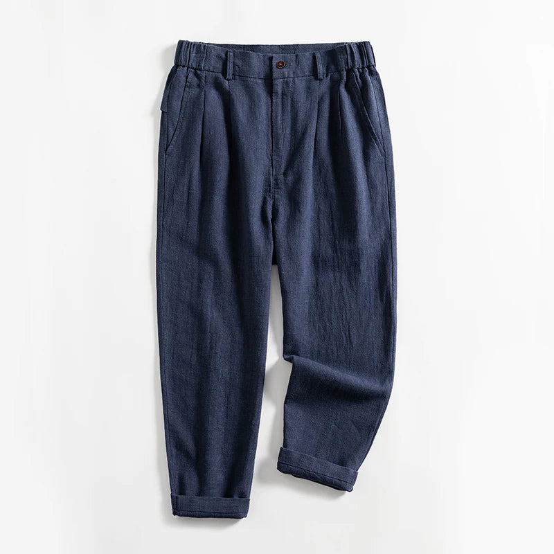 Edward Stone Calf-Length Pleated Linen Pants
