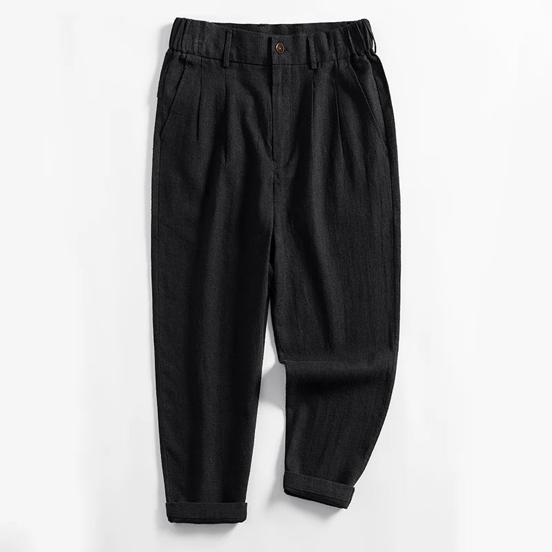 Edward Stone Calf-Length Pleated Linen Pants