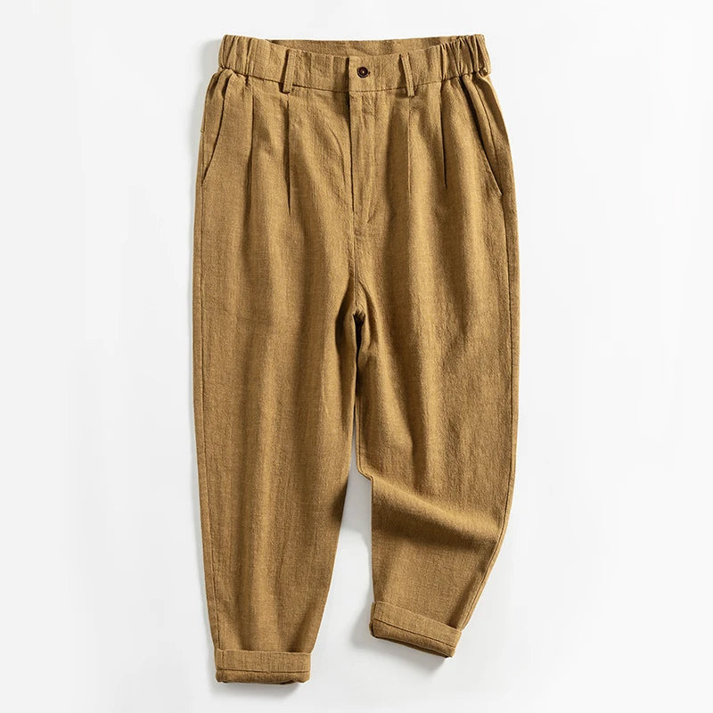 Edward Stone Calf-Length Pleated Linen Pants