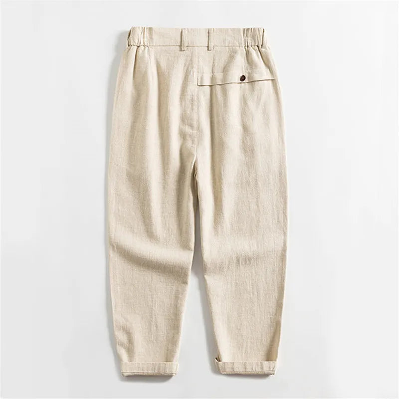 Edward Stone Calf-Length Pleated Linen Pants