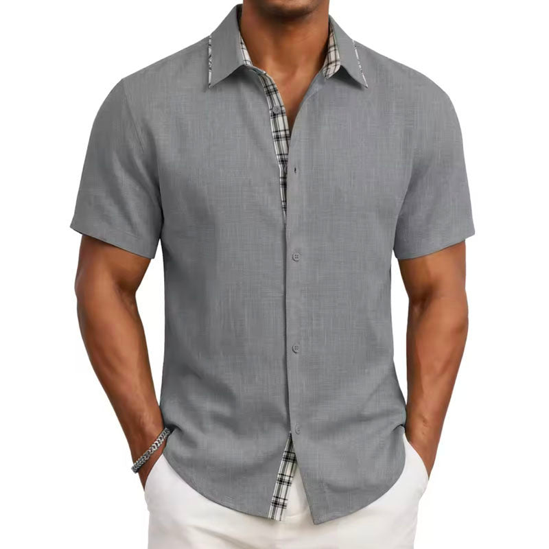 Edward Stone Short Sleeve Shirt with Plaid Trim