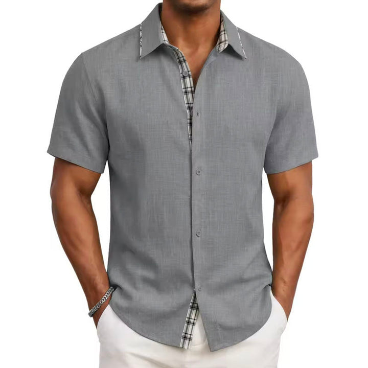 Edward Stone Short Sleeve Shirt with Plaid Trim