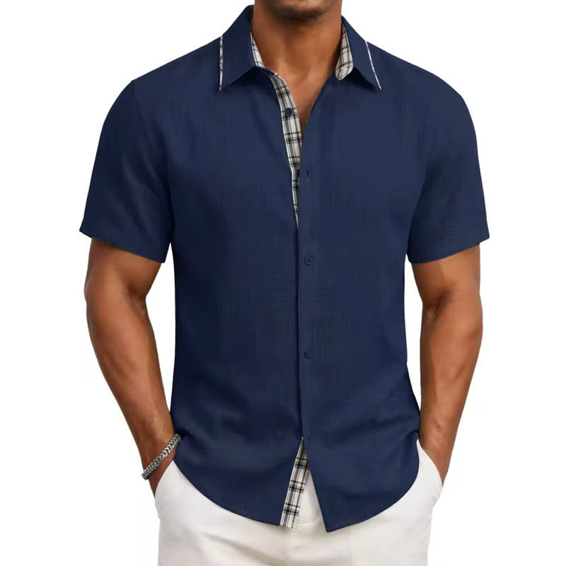 Edward Stone Short Sleeve Shirt with Plaid Trim