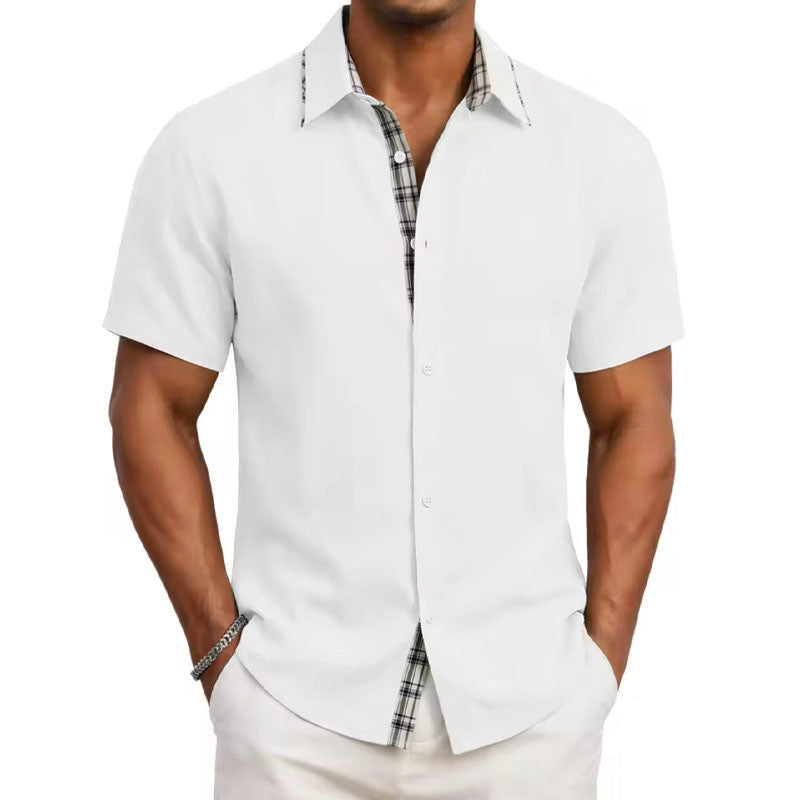 Edward Stone Short Sleeve Shirt with Plaid Trim