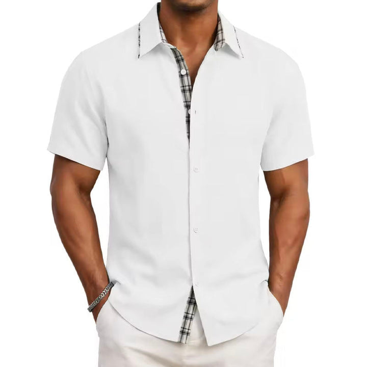 Edward Stone Short Sleeve Shirt with Plaid Trim