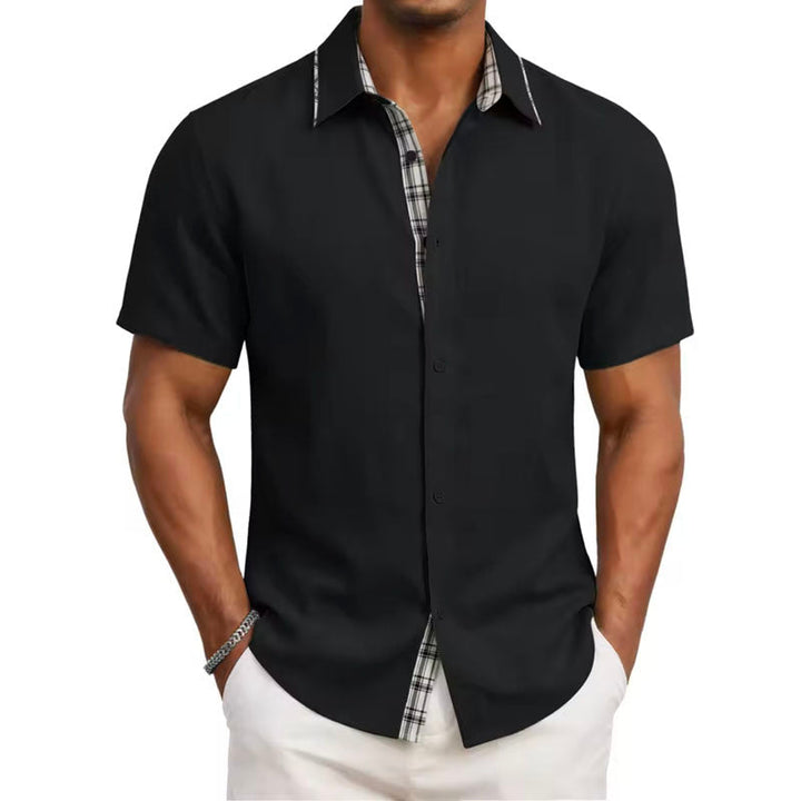 Edward Stone Short Sleeve Shirt with Plaid Trim