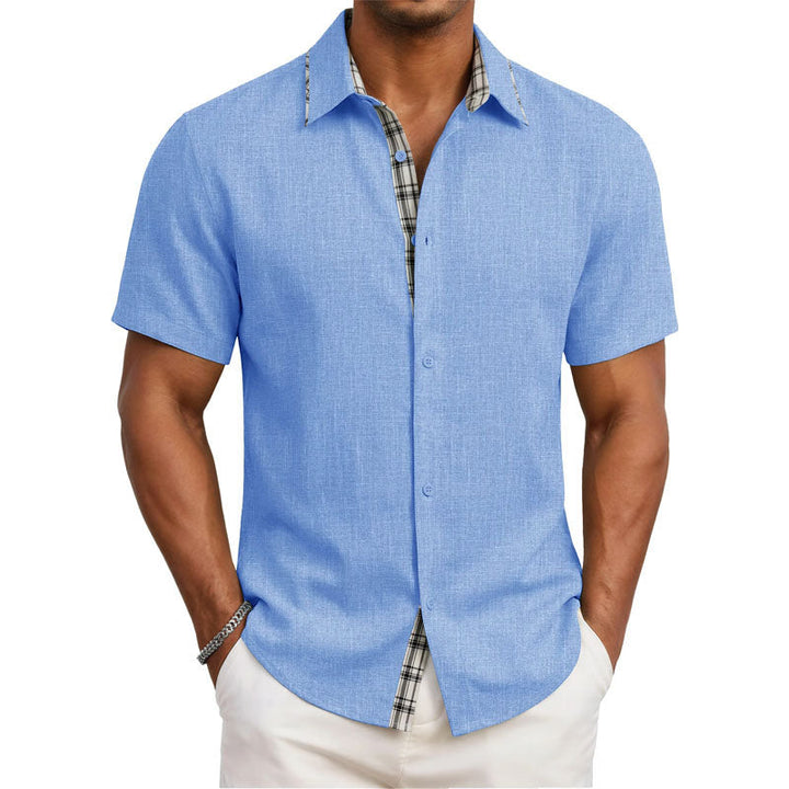 Edward Stone Short Sleeve Shirt with Plaid Trim