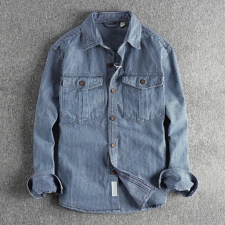 Edward Stone Striped Button-Down Denim Shirt
