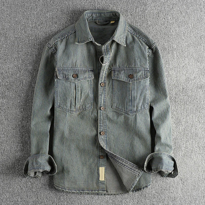 Edward Stone Striped Button-Down Denim Shirt