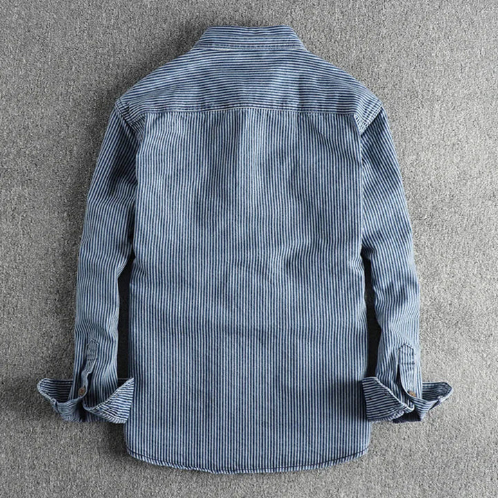 Edward Stone Striped Button-Down Denim Shirt