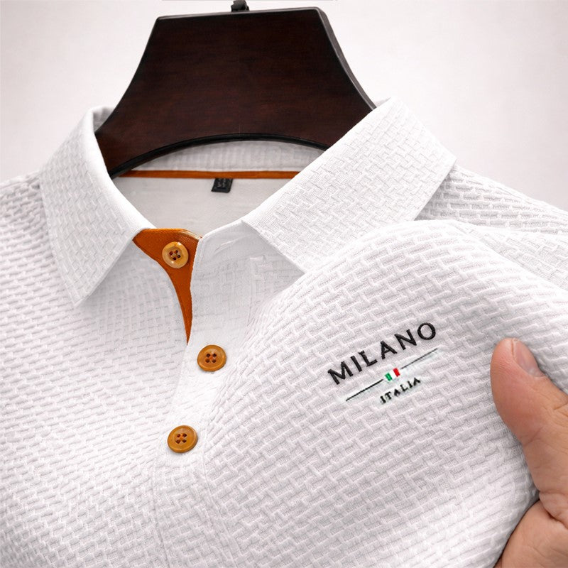Edward Stone Textured Polo Shirt with Button Placket
