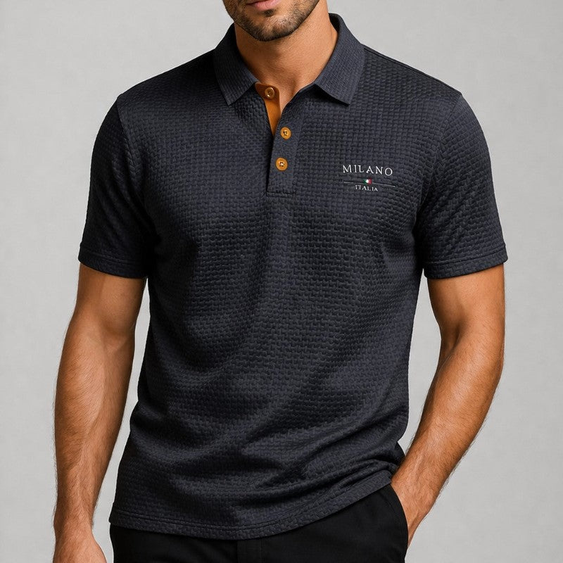 Edward Stone Textured Polo Shirt with Button Placket