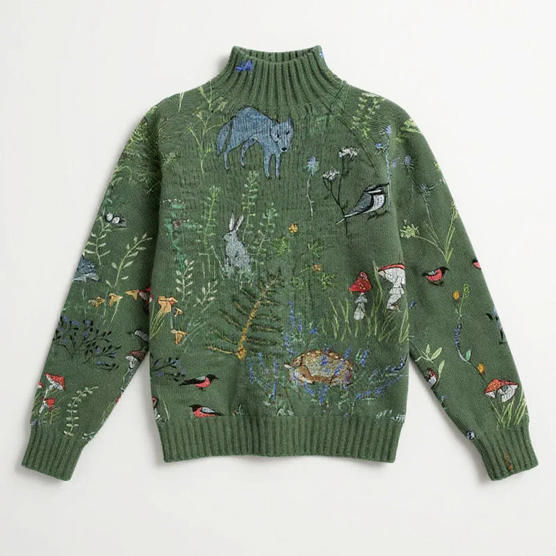 Elara - Women's Floral Turtleneck Sweater